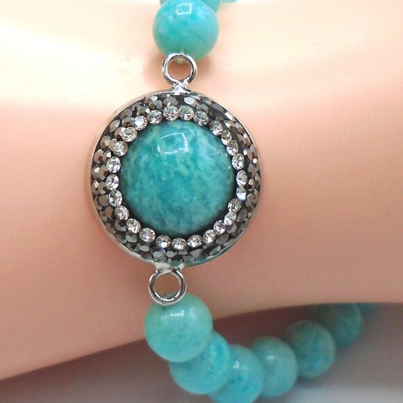 NWT ~ GORGEOUS BRAZIL AMAZONITE PAVE BEADED STRETCH Bracelet - Picture 3 of 3